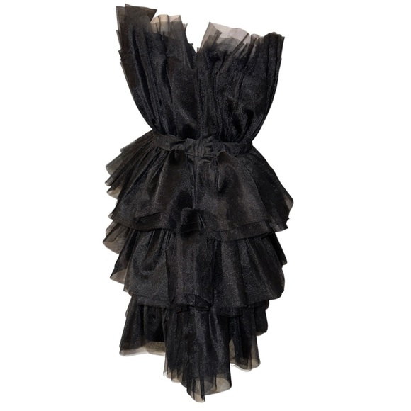 Entro Black Strapless Tiered Ruffle Tulle Flirty Party Mini Dress Size Small - Picture 6 of 11